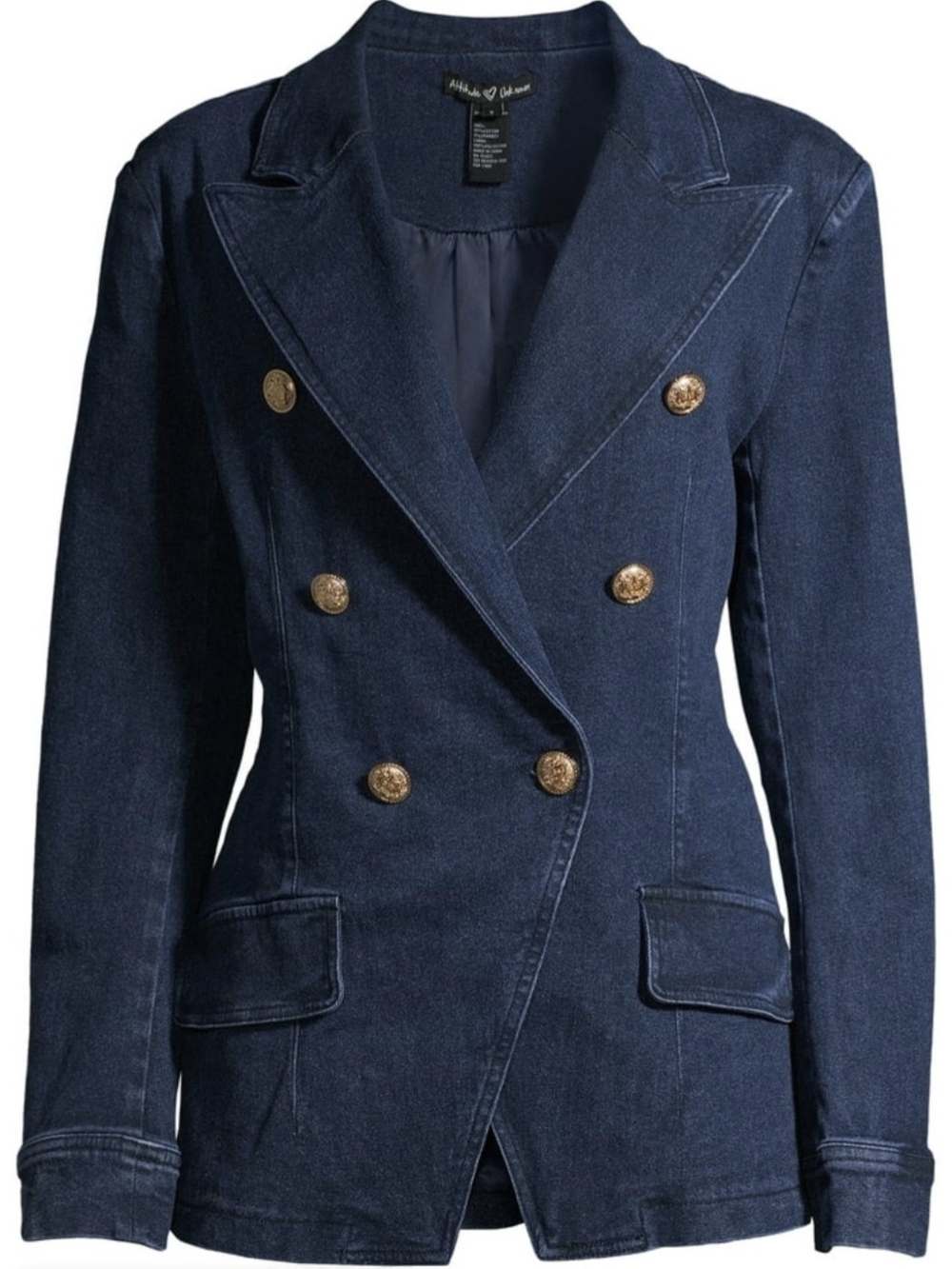 Dark Navy Double-Breasted Denim Blazer with Gold Buttons